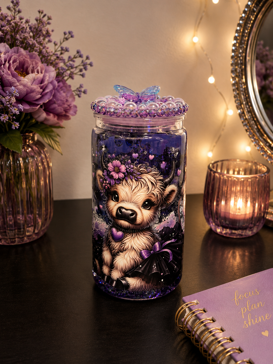 Purple Highland Cow Acrylic lava Tumbler šāØ