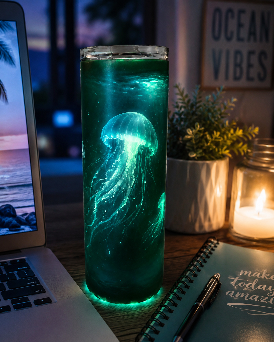 Glow Jellyfish Ocean Tumbler | 20 oz Skinny Stainless Steel Cup