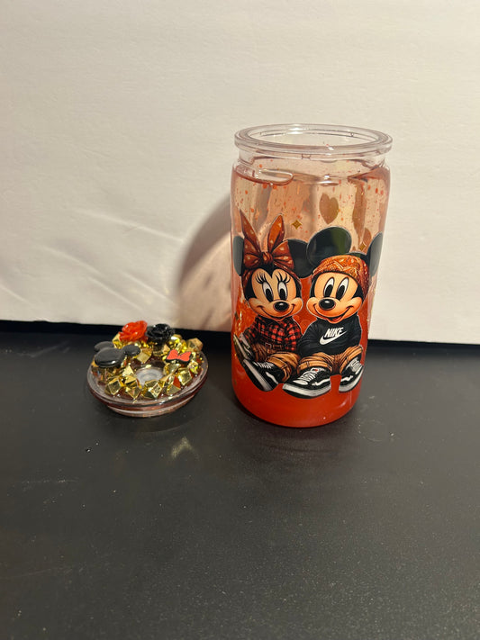 Rustic Chicano Mickey & Minnie Glitter Lava Acrylic Cup ❤️🖤✨