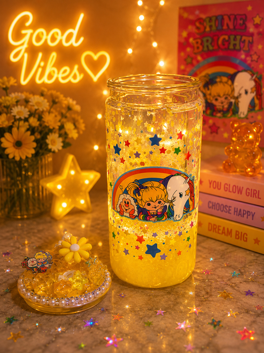 Retro Rainbow Brite Lava Glitter Glow Acrylic Tumbler 🌈✨💛
