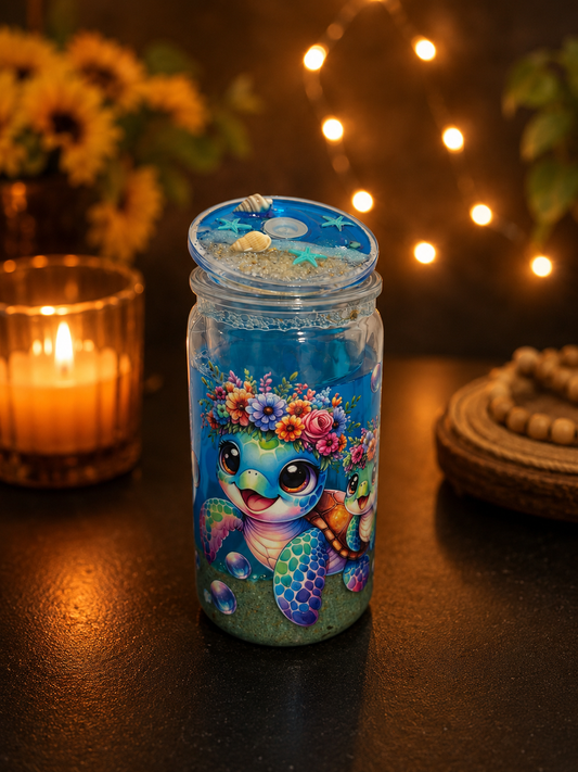 Ocean Blossom Turtle Acrylic Sand Tumbler 🐢🌊✨
