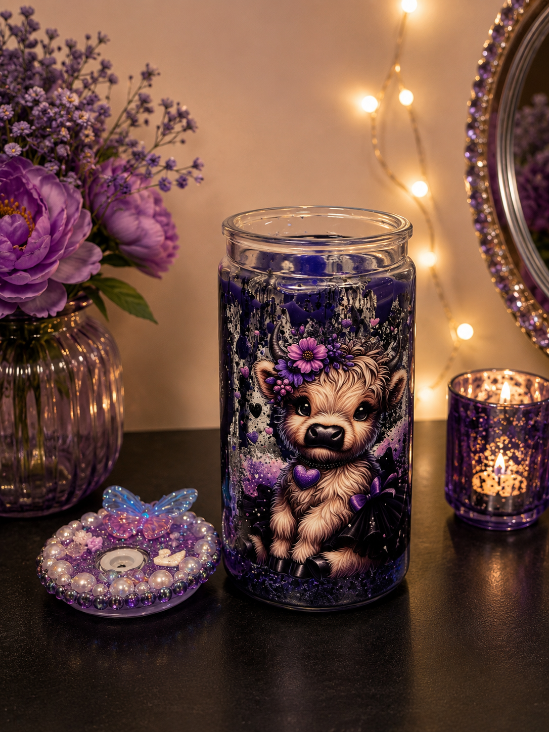Purple Highland Cow Acrylic lava Tumbler 💜✨
