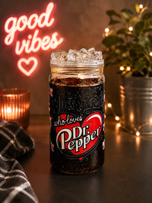 Just a Girl Who Loves Dr Pepper Acrylic Glitter Tumbler ❤️✨