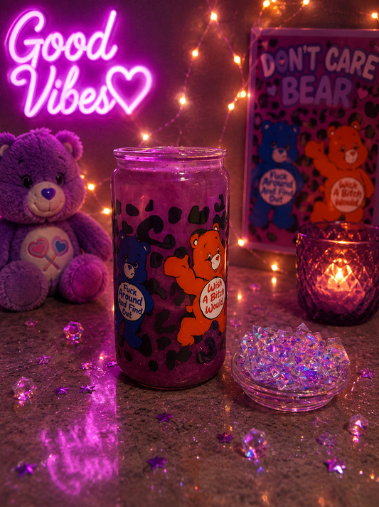 Don’t Care Bear Cat Eye Acrylic Tumbler 💜🐻✨