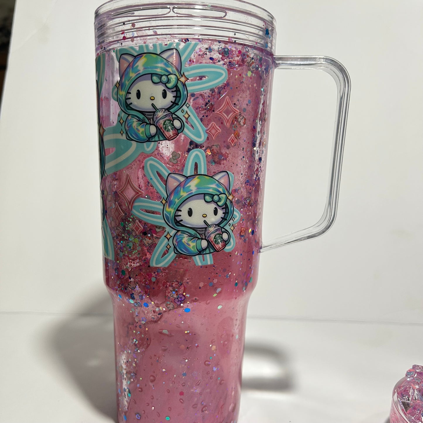 Pink Coffee Lover Lava Tumbler – Glitter Acrylic Travel Cup with Ice Topper